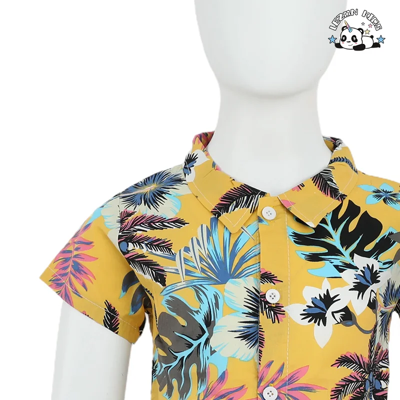 LEZONKIDS - Roupas infantis novas para meninos Verão 1-2-4-5 Anos Camisa manga curta Calções Conjunto de praia de duas peças